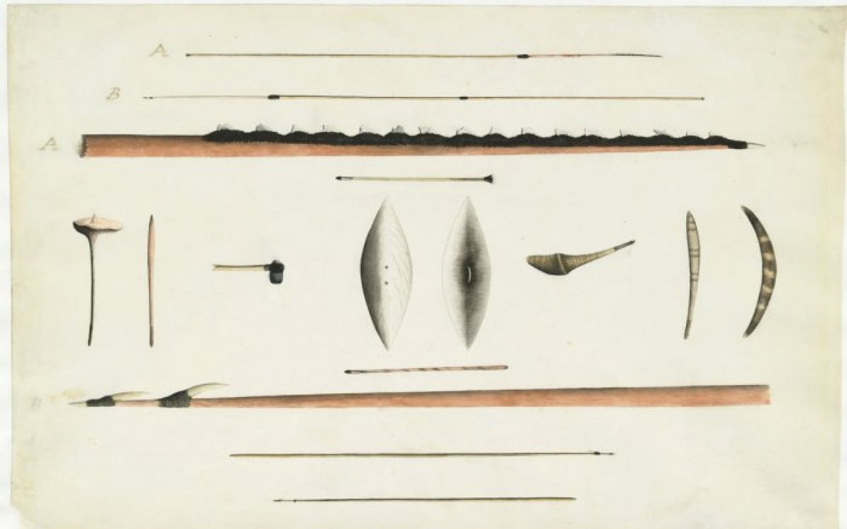Aboriginal Hunting Implements and Weapons c. 1790 Port Jackson Painter, Rex Nan Kivell Collection